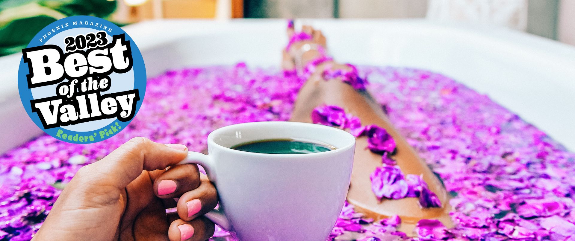 purple flower bath and coffee for Mother's Day