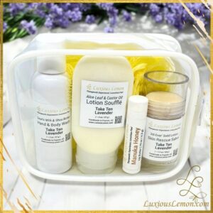 Travel Liquid Wash, Lotion Soufflé, Skin Salve, & Lip Butter Essentials Bag